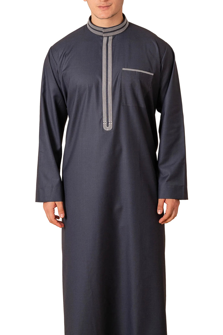 Premium Charcoal & Silver Piping Jubba