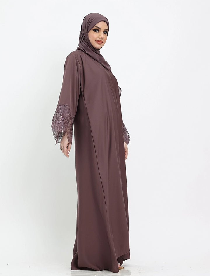 Elegant Floral Sleeved Abaya (ZA521)