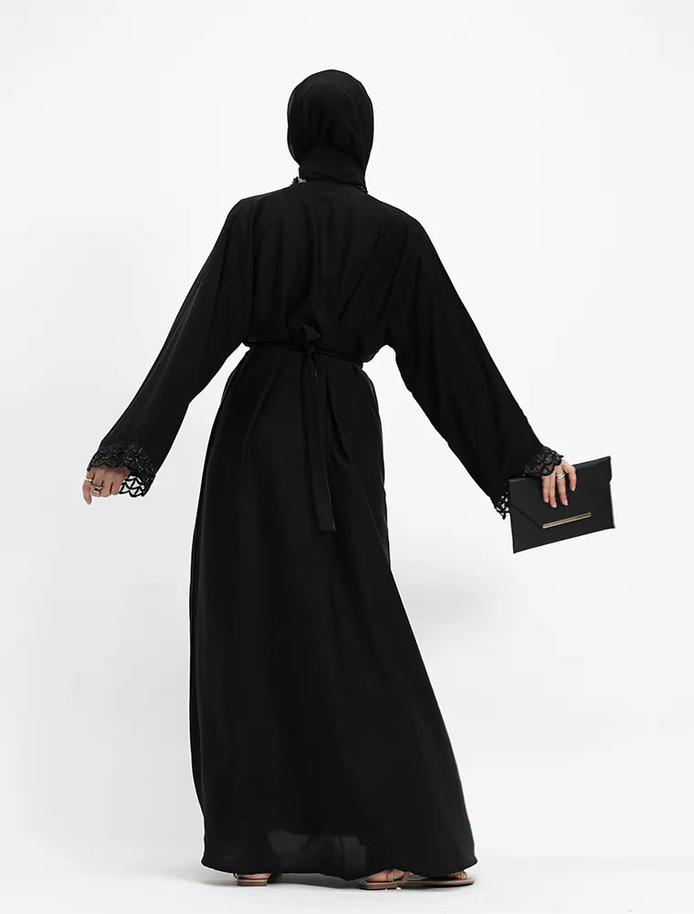 Embellished Luxury Buttoned Black Abaya (ZA569)