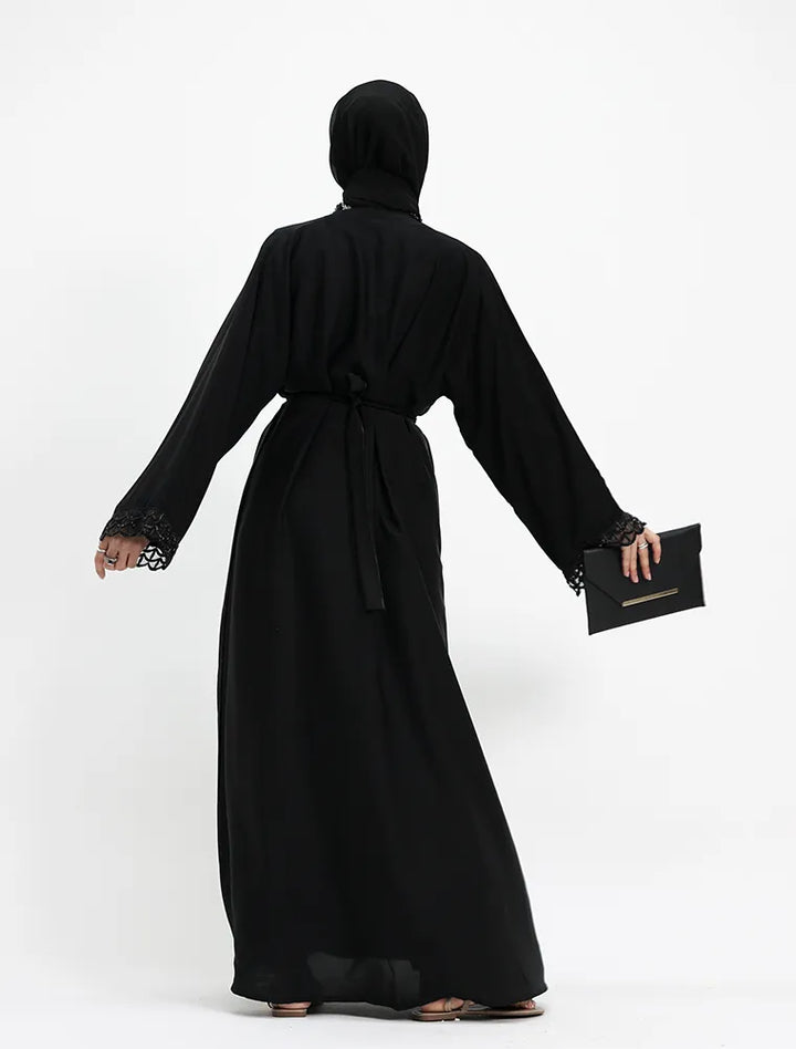 Embellished Luxury Buttoned Black Abaya (ZA569)