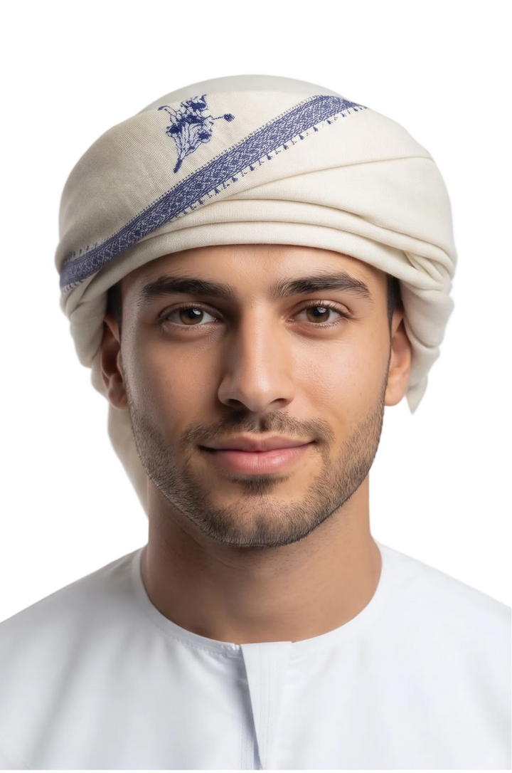 Yemeni Style Shemagh - Cream & Blue