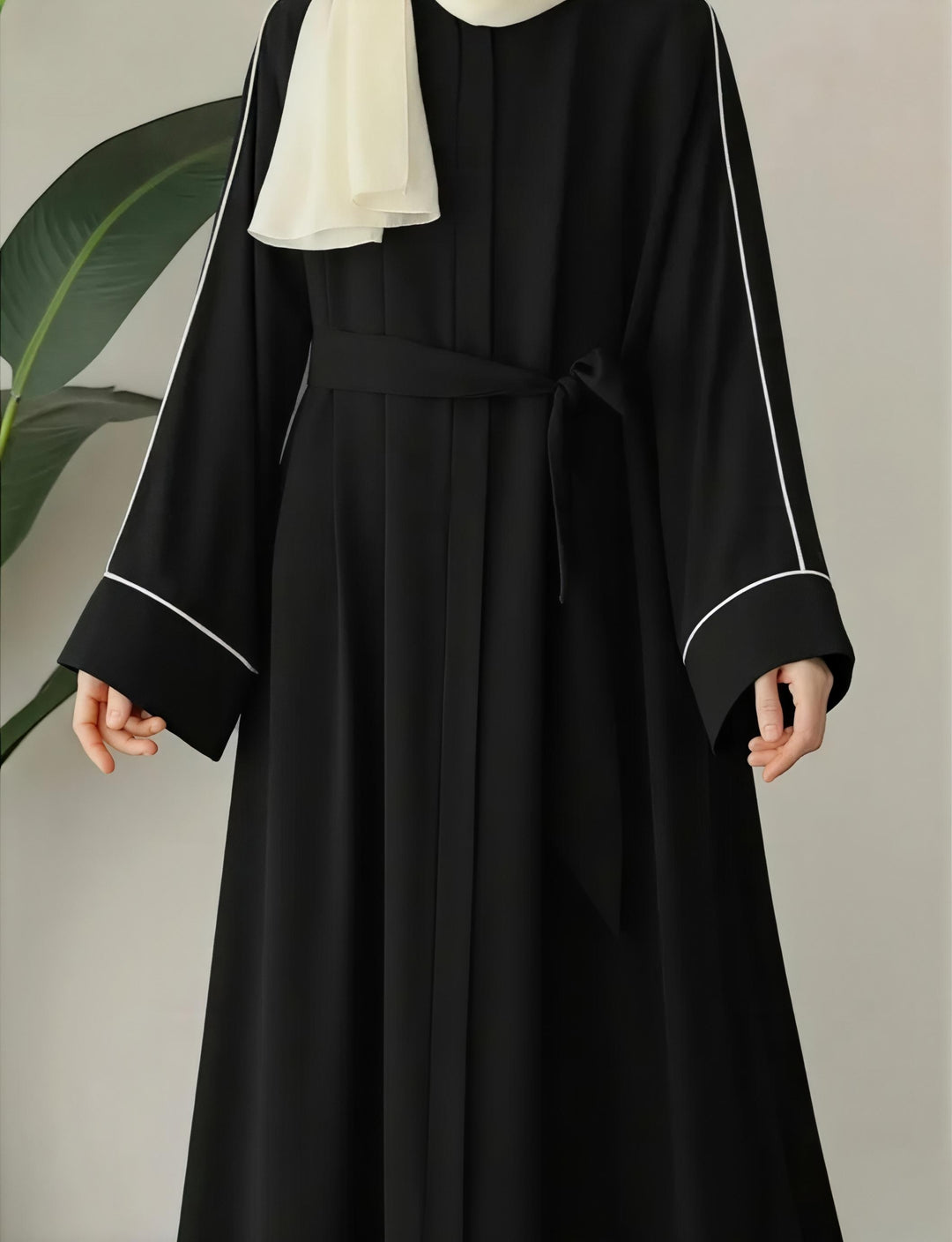 Qamar Ribbed Abaya One Size Black