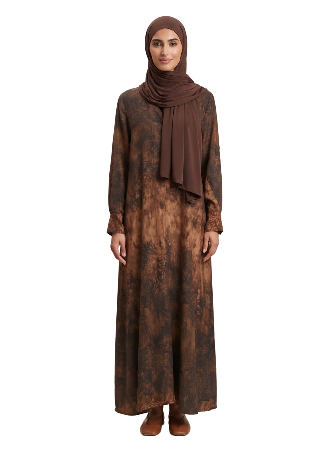 Floral Printed Abaya One Size - Black/Brown