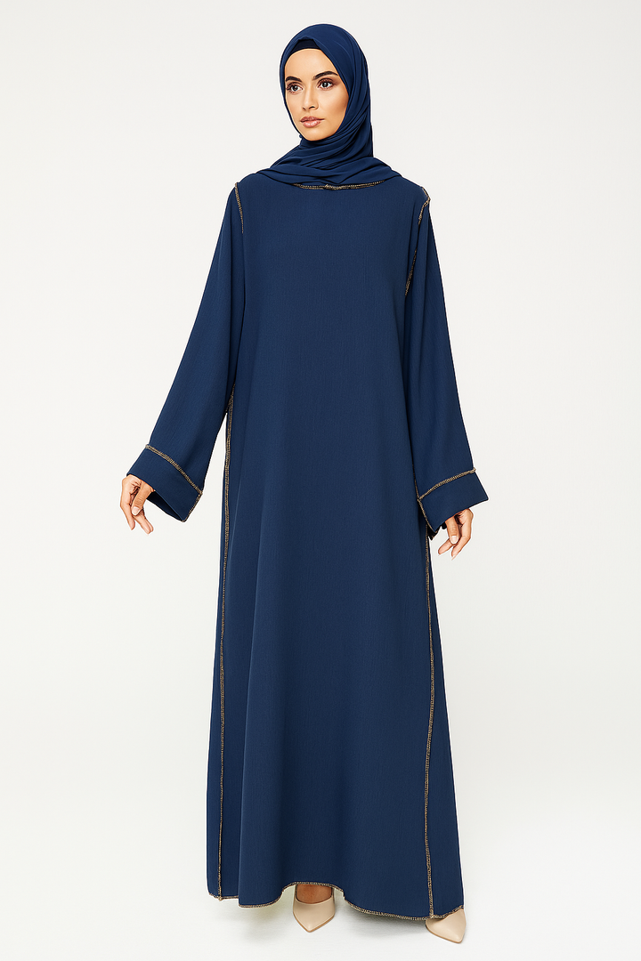 Gold Stitch Abaya with Attached Scarf One Size