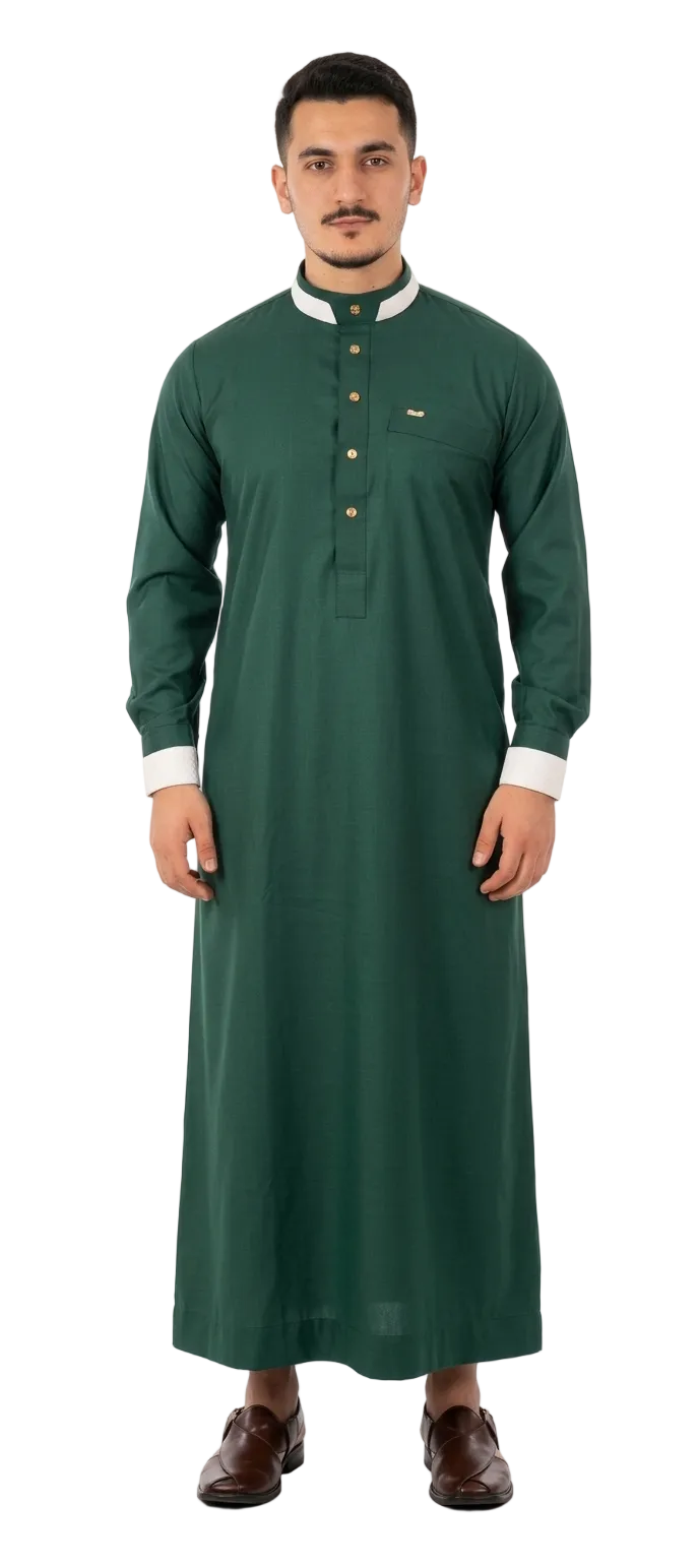 Designer Emerald Green & White Piping Jubba