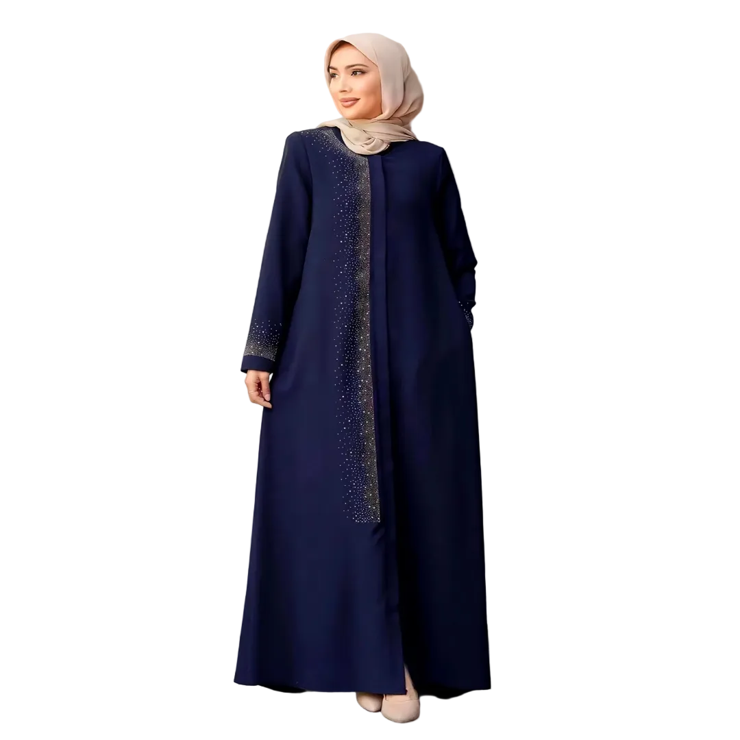 Luxe Navy Rhinestone Abaya - One Size