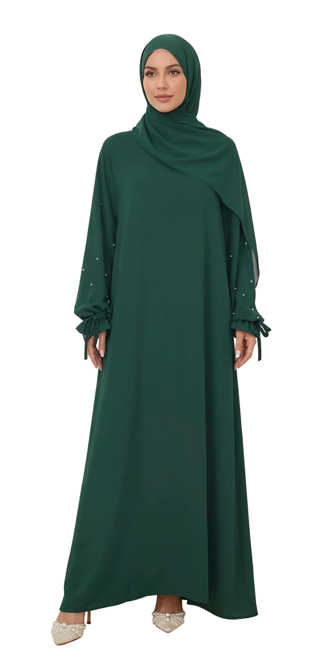 Rania Beaded Abaya Dark Green - One Size