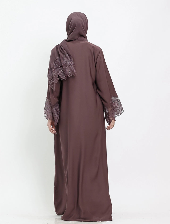 Elegant Floral Sleeved Abaya (ZA521)