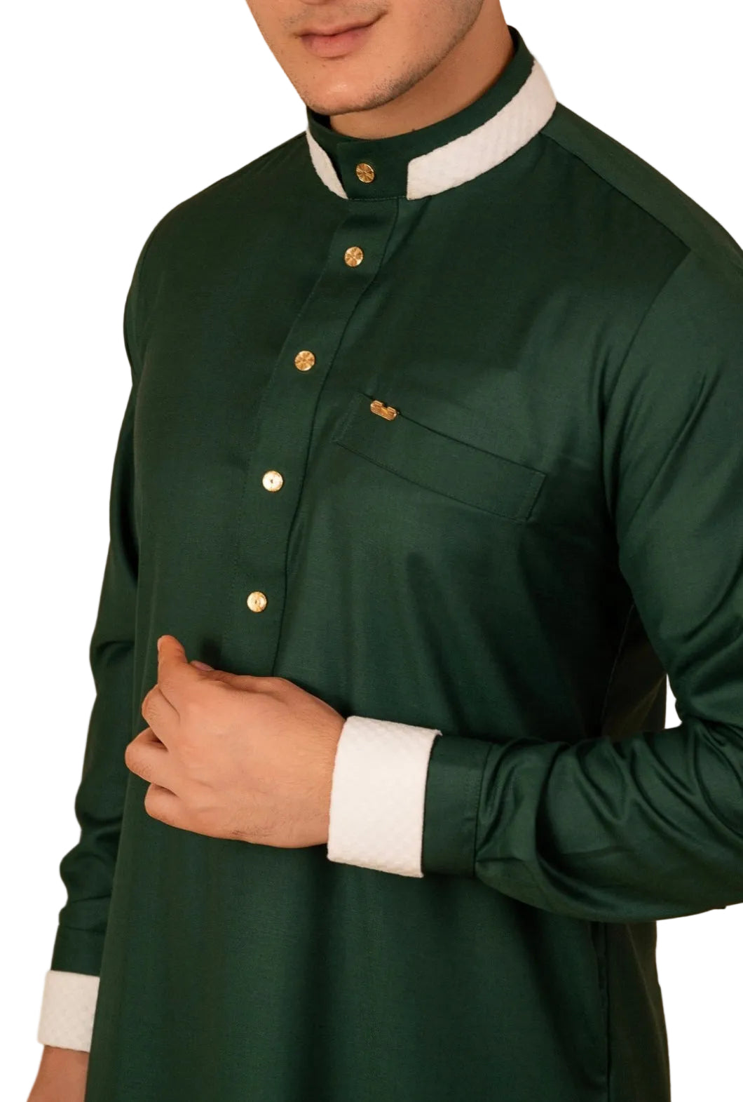 Designer Emerald Green & White Piping Jubba