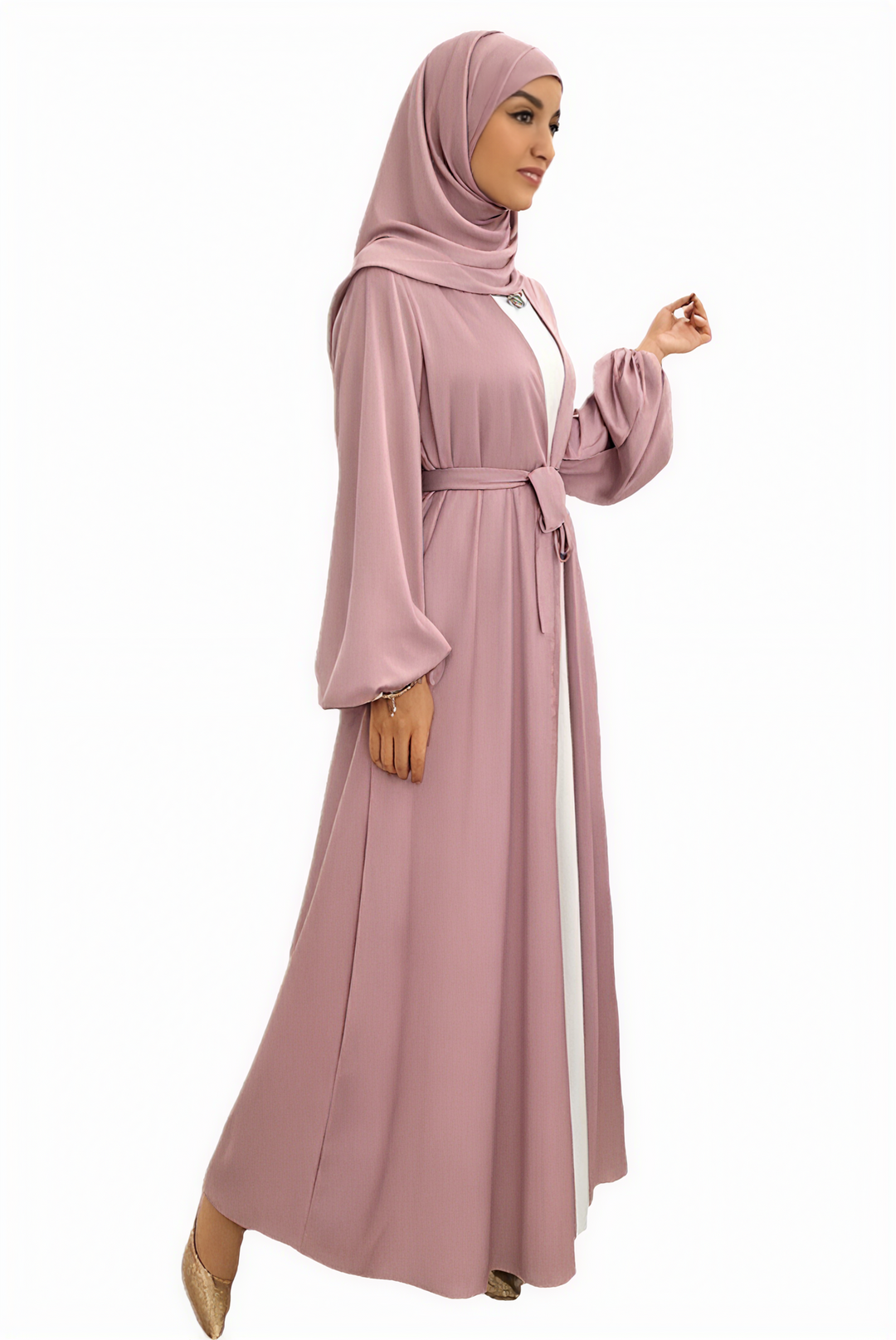 Arabian Long Robe Open Abaya One Size Pink