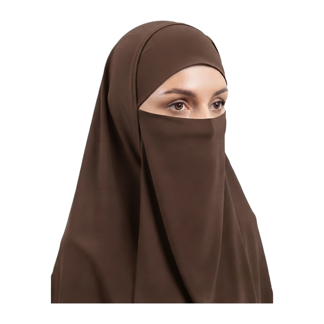 1 Layer Premium Nida Niqab with String - Mocha