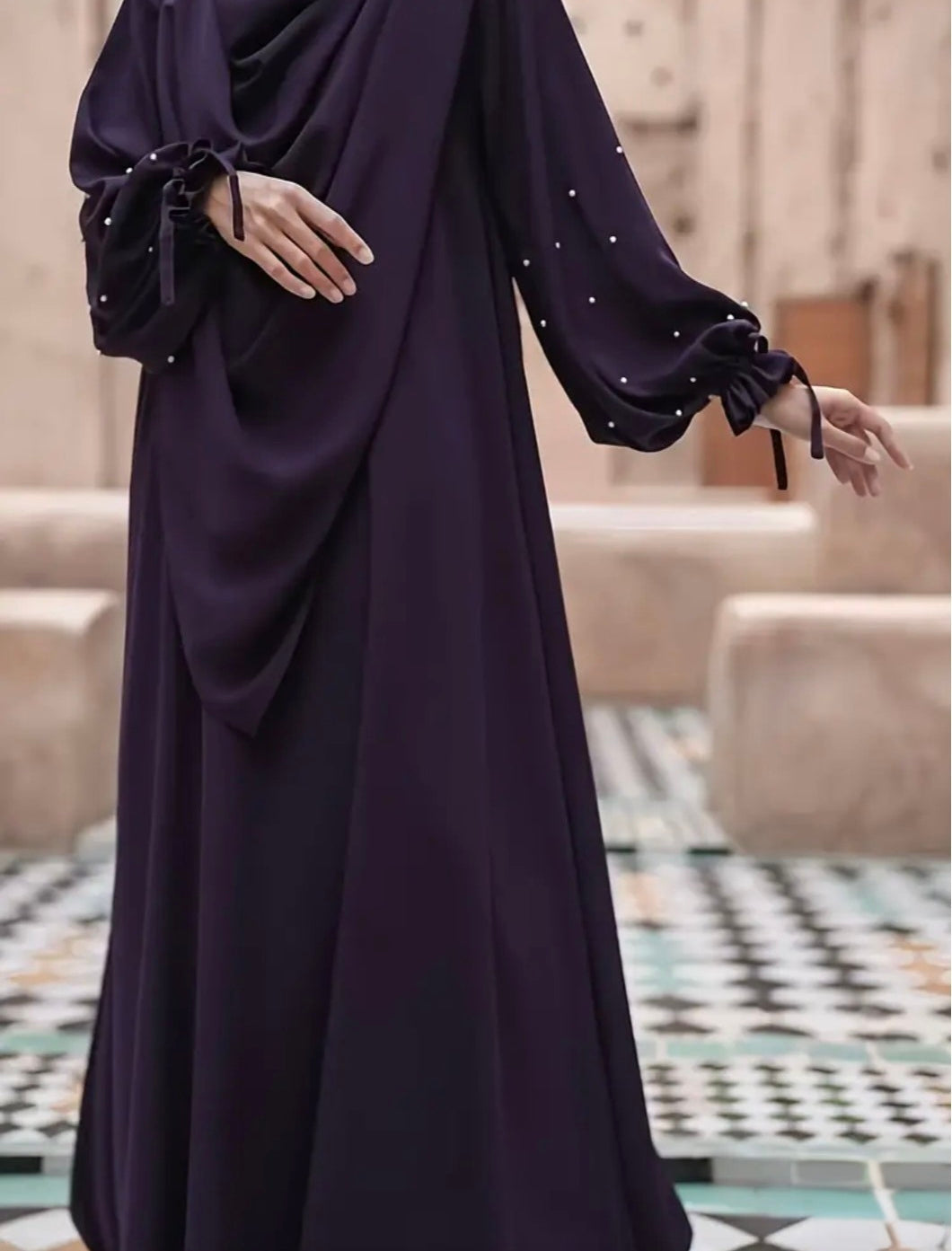 Pearl Violet Abaya 2 piece - One Size