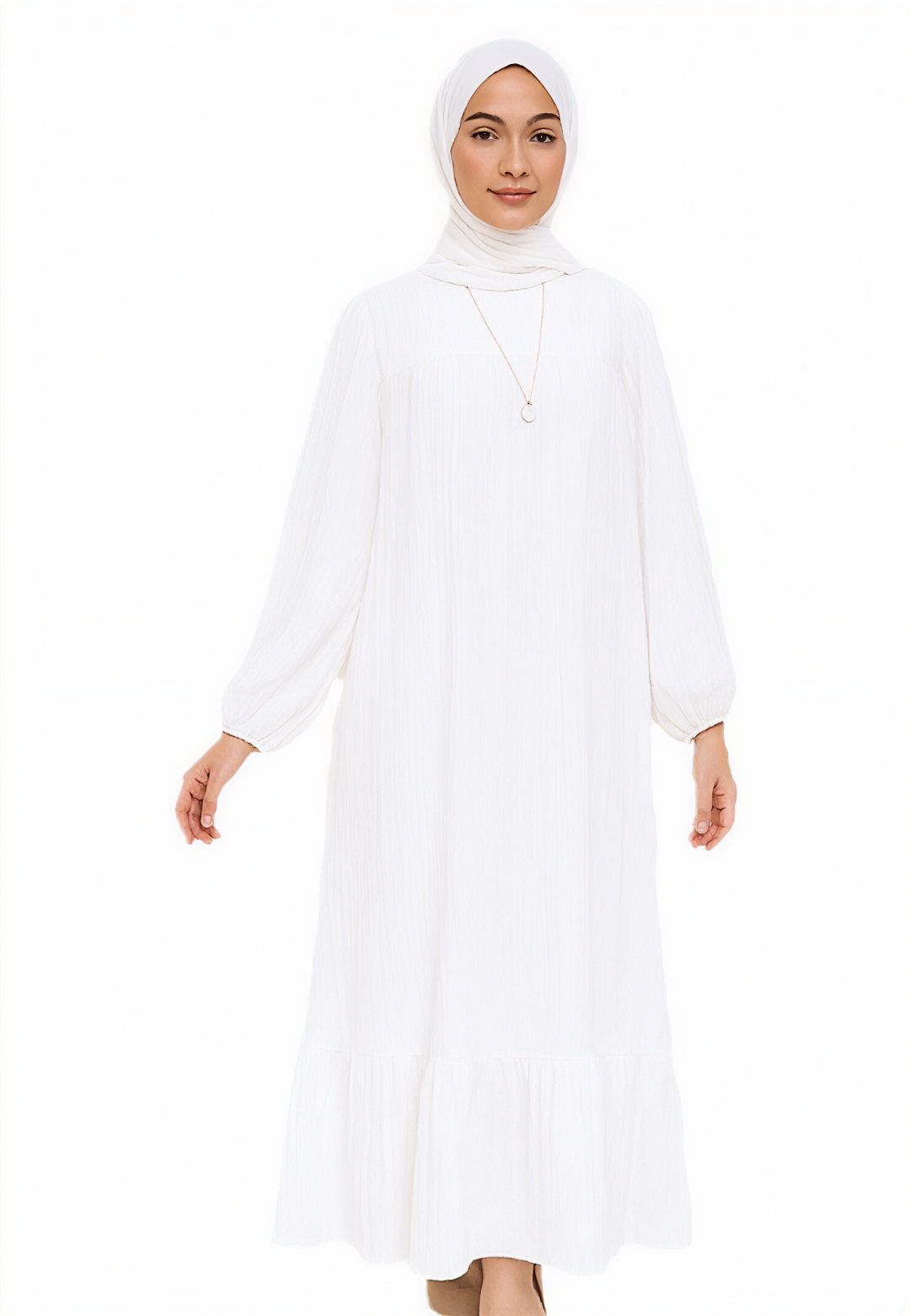Ruffle Long Skirt Dress White