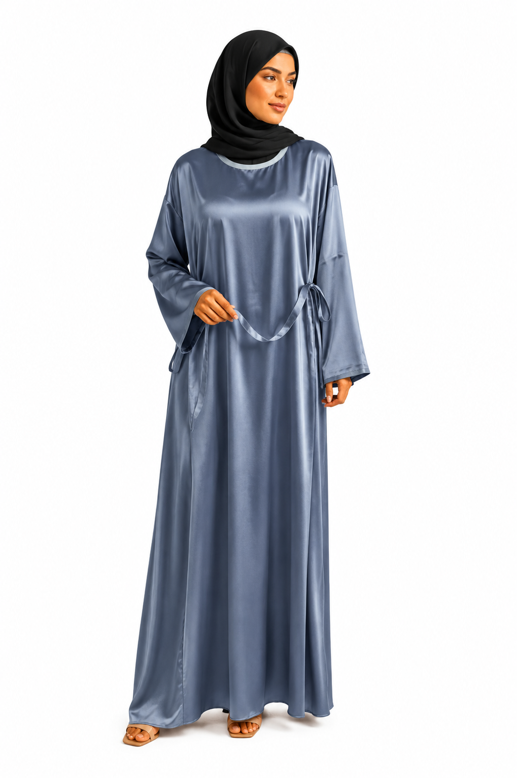 Satin Feel Shiny Abaya One Size - Silver