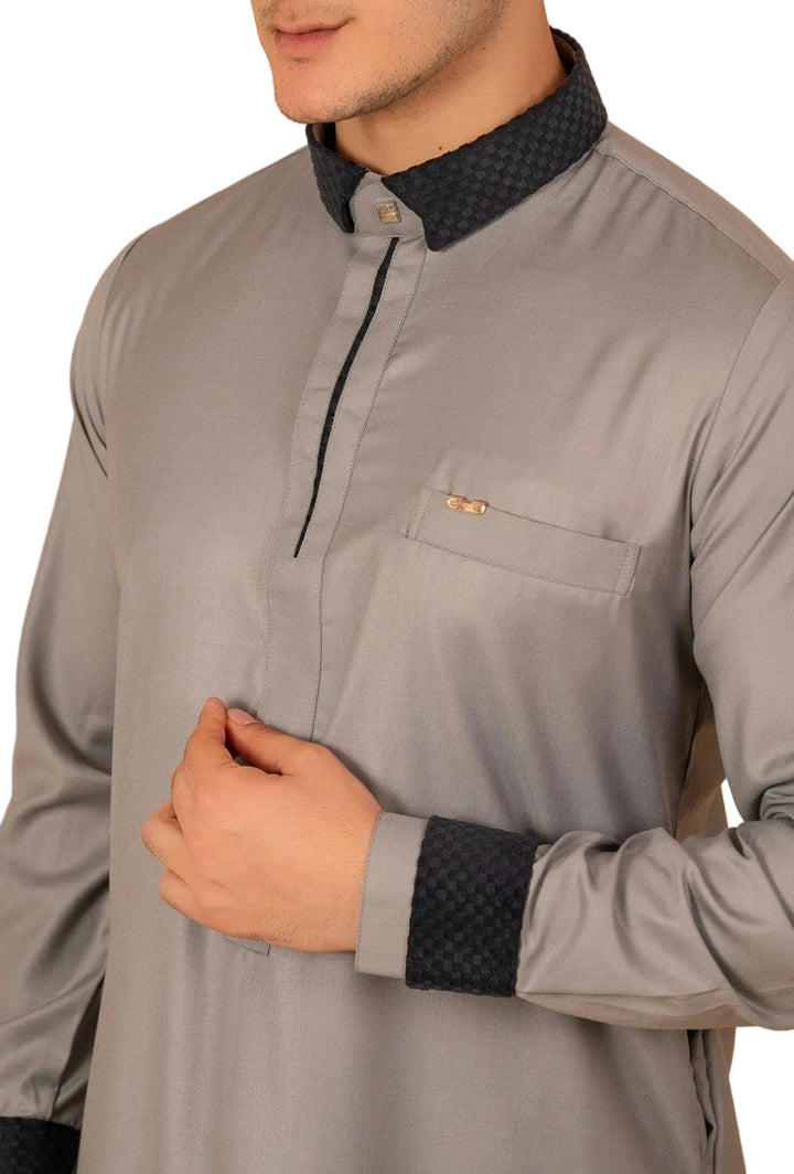 Designer Grey & Black Piping Jubba