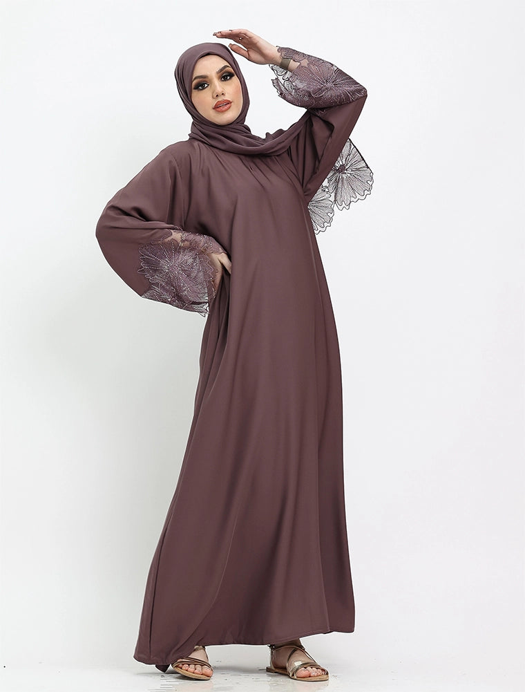 Elegant Floral Sleeved Abaya (ZA521)