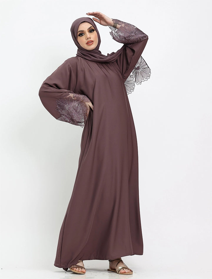 Elegant Floral Sleeved Abaya (ZA521)