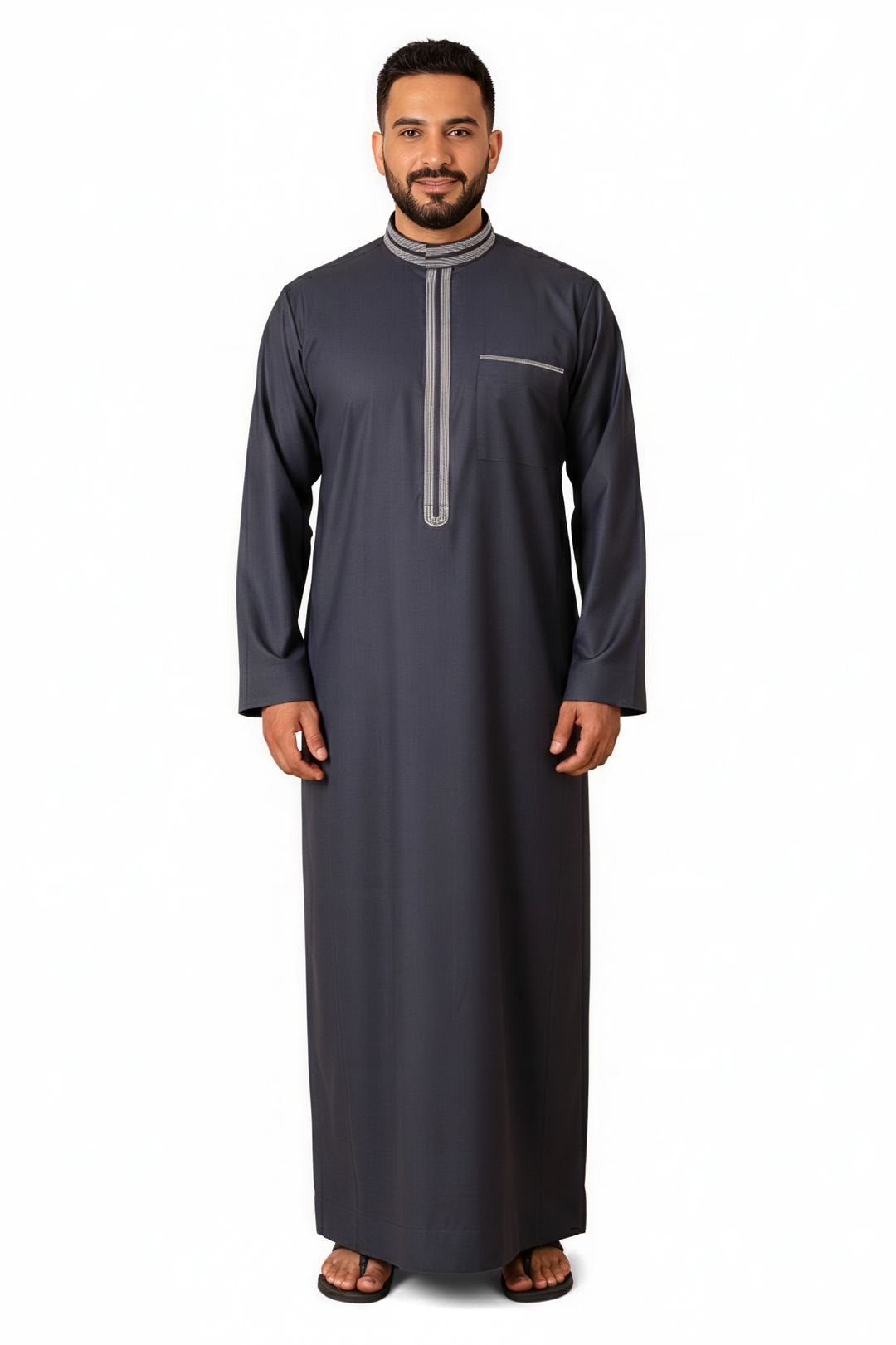 Premium Charcoal & Silver Piping Jubba