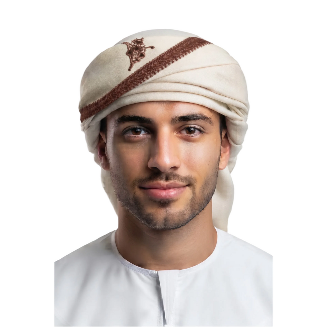 Yemeni Style Shemagh - Cream & Brown