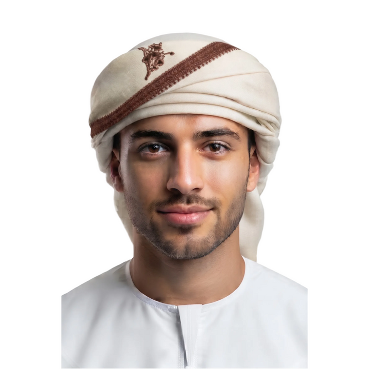 Yemeni Style Shemagh - Cream & Brown