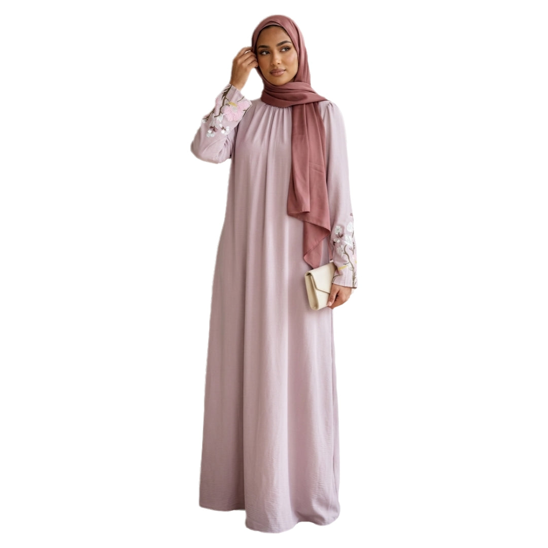 Floral Sleeve Print Light Purple Abaya
