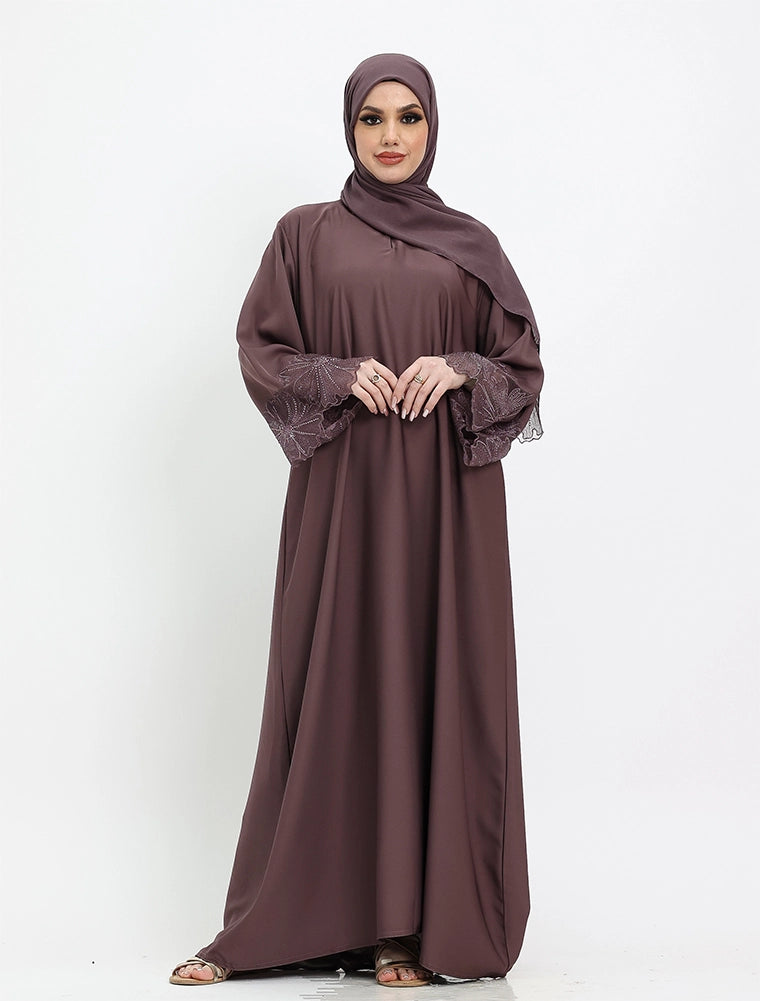 Elegant Floral Sleeved Abaya (ZA521)