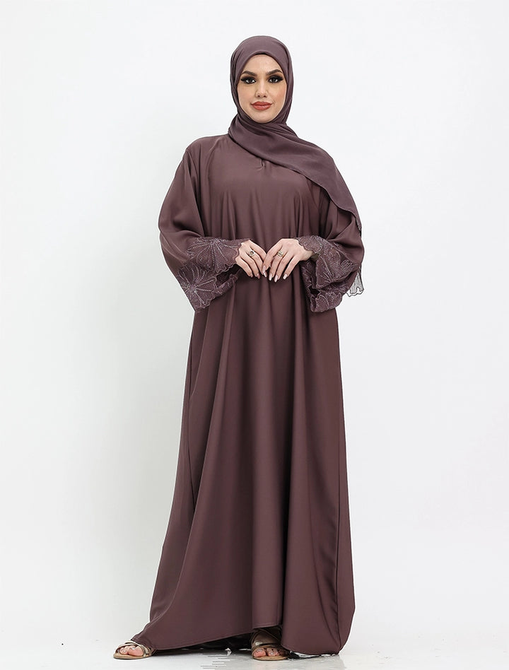 Elegant Floral Sleeved Abaya (ZA521)
