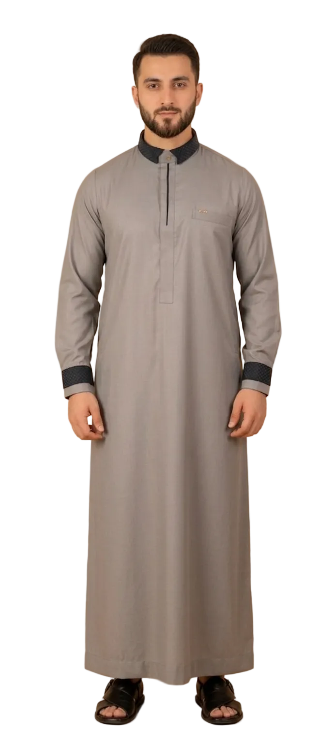 Designer Grey & Black Piping Jubba