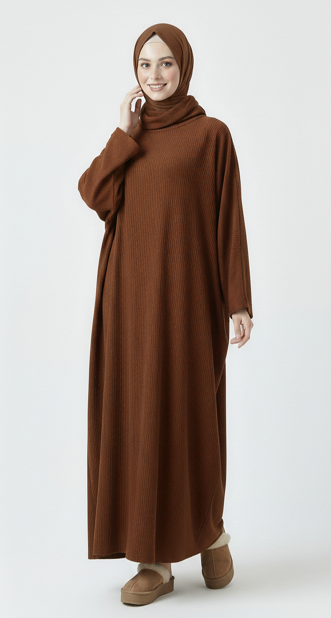 Premium Corduroy Abaya Brown - One Size