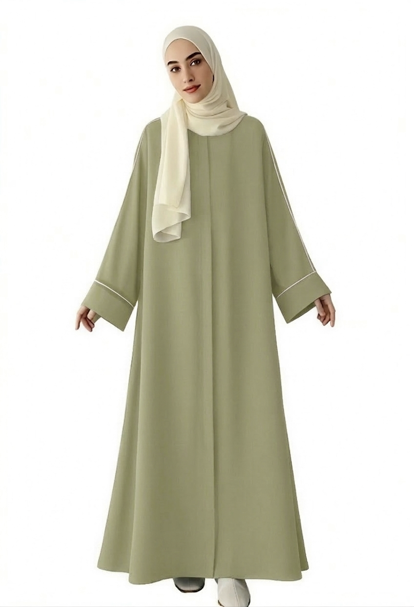Qamar Ribbed Abaya One Size - Olive Green