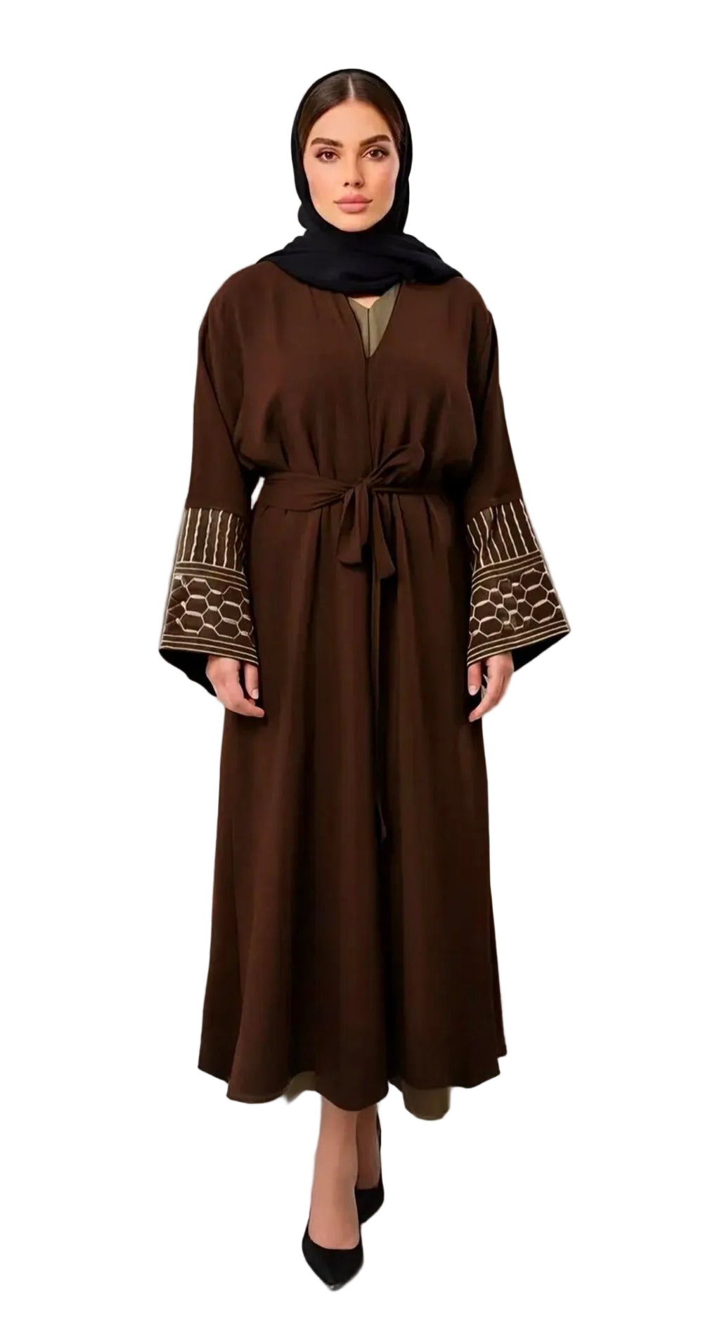 Palestine Keffiyeh Embroidery Abaya Brown