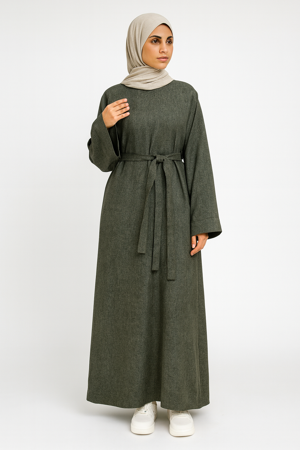 Long Tunic Dress Abaya One Size Dark Green