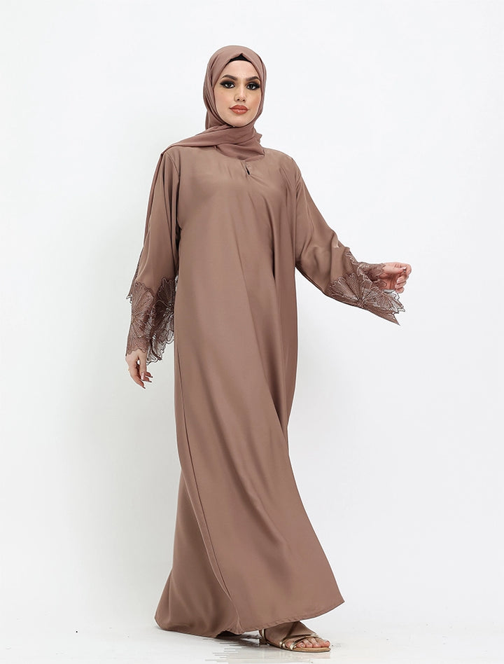 Elegant Floral Sleeved Abaya (ZA521)
