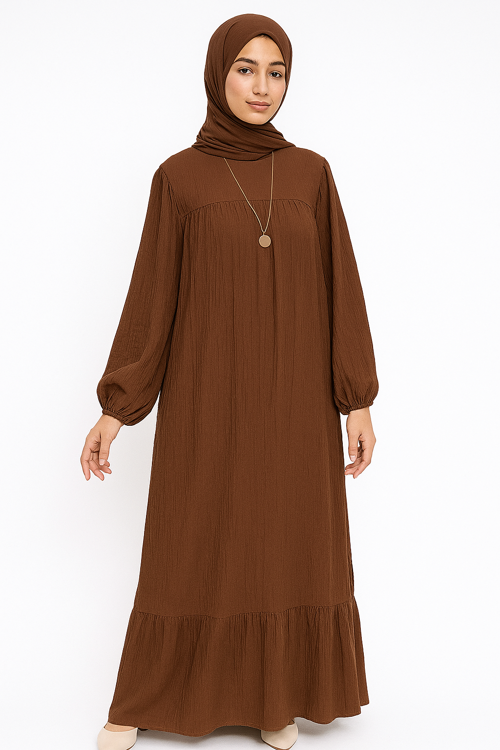 Ruffle Long Skirt Dress Coffee