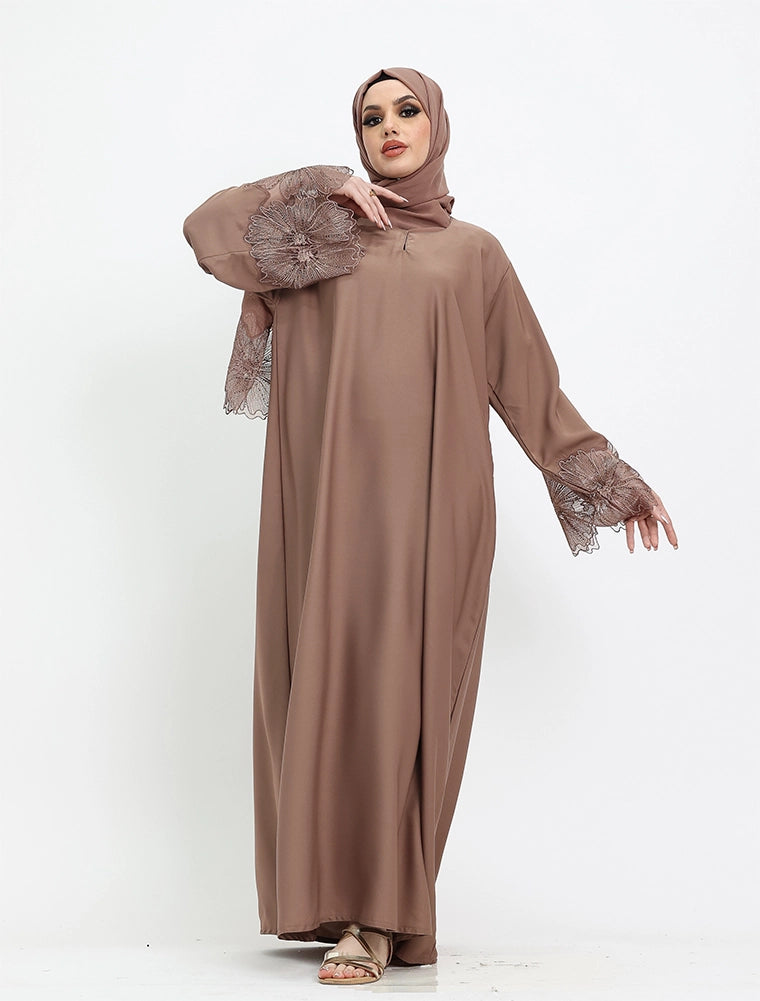 Elegant Floral Sleeved Abaya (ZA521)