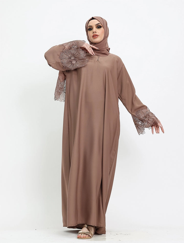 Elegant Floral Sleeved Abaya (ZA521)