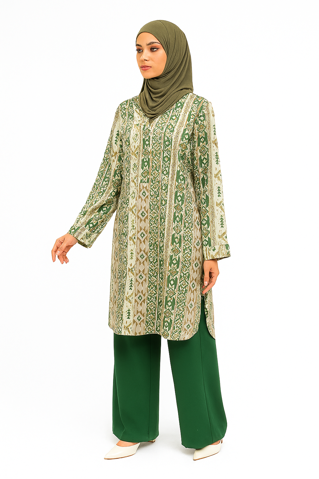 Elegant Printed Shirt Dress with Pants