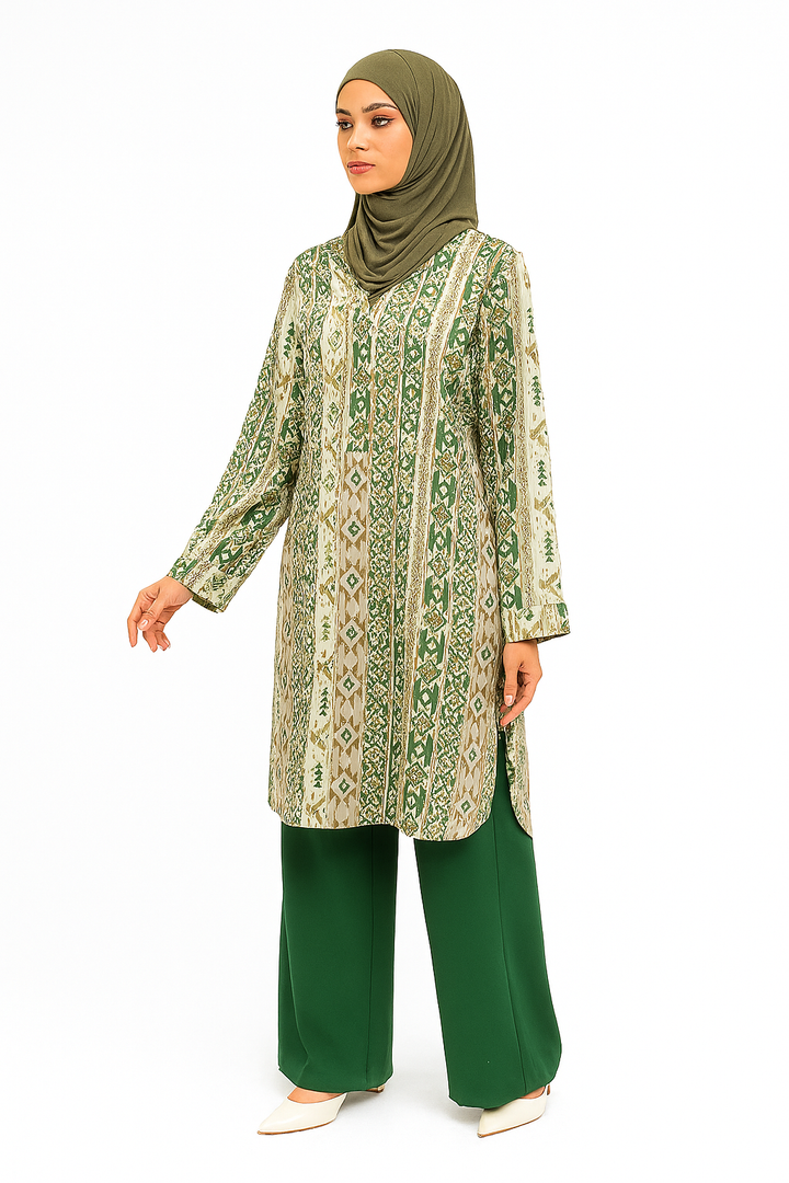 Elegant Printed Shirt Dress with Pants
