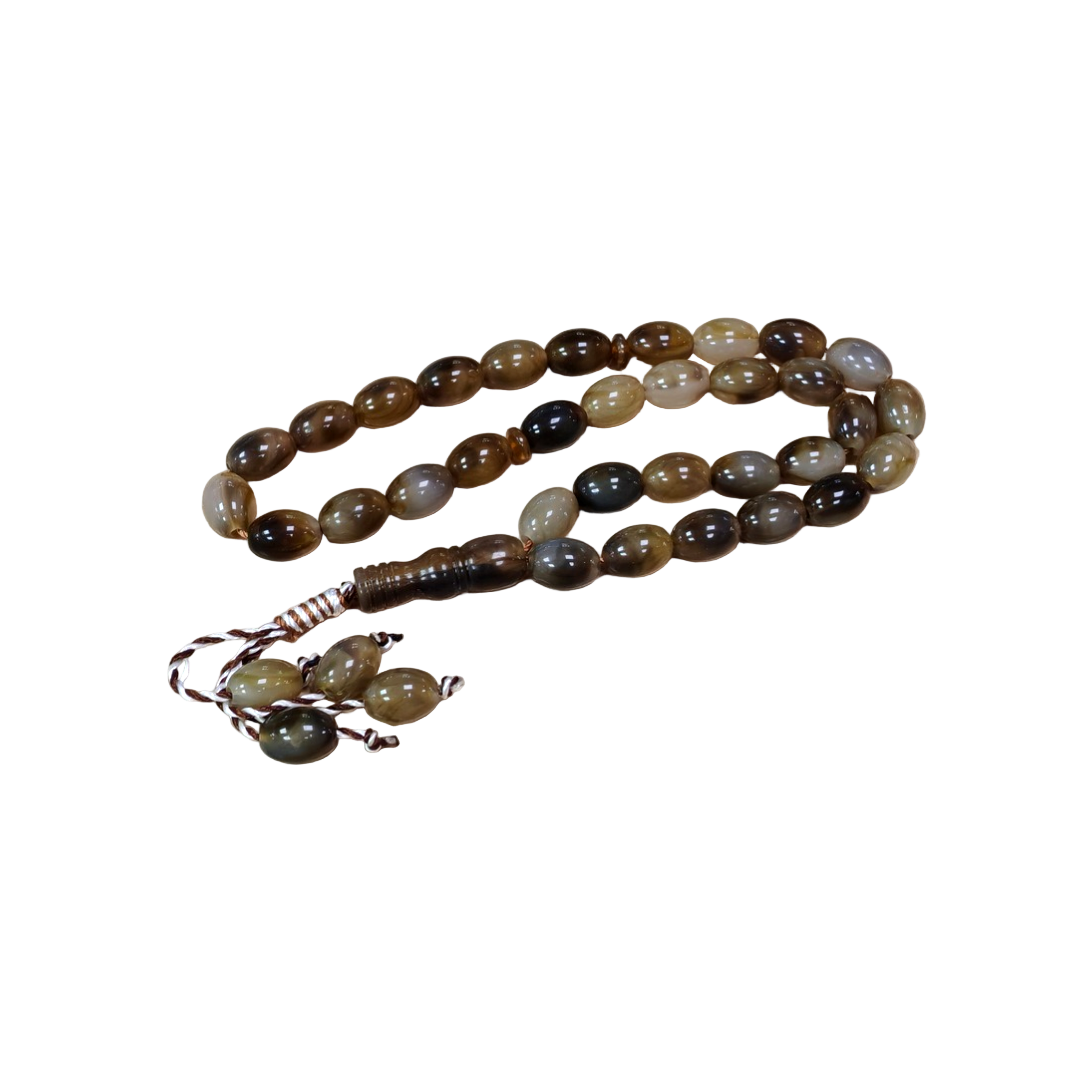 33 Bead Oval Marble Effect Brown & Grey Tasbih