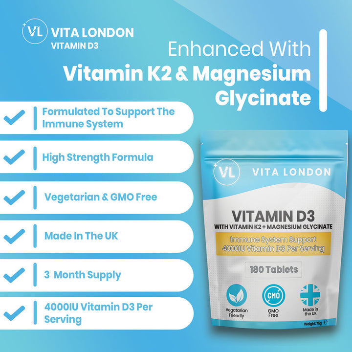 Vitamin D3 + K2 - 4000iu (180 Tablets)