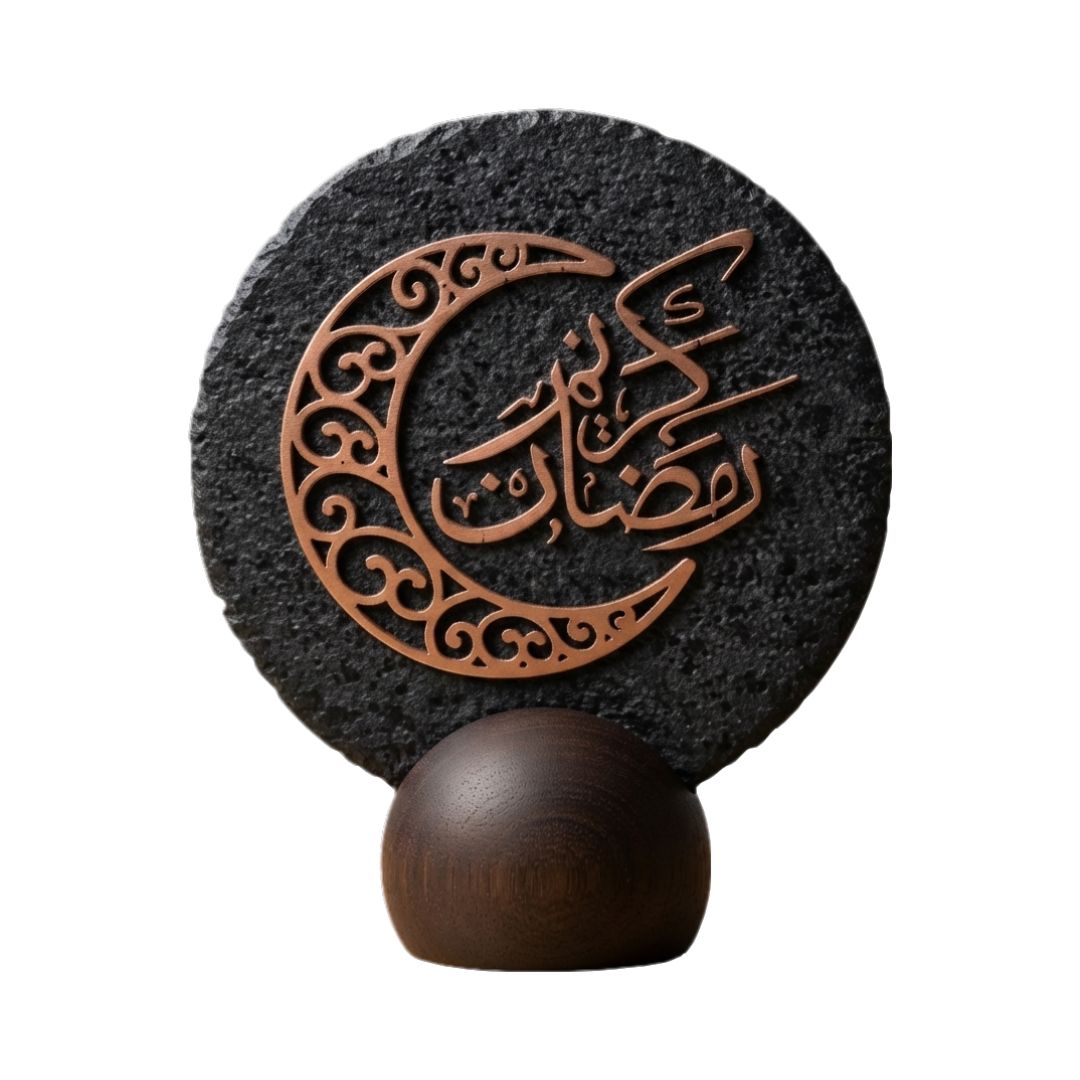 Ramadan Kareem Round Stone Ornament - Black