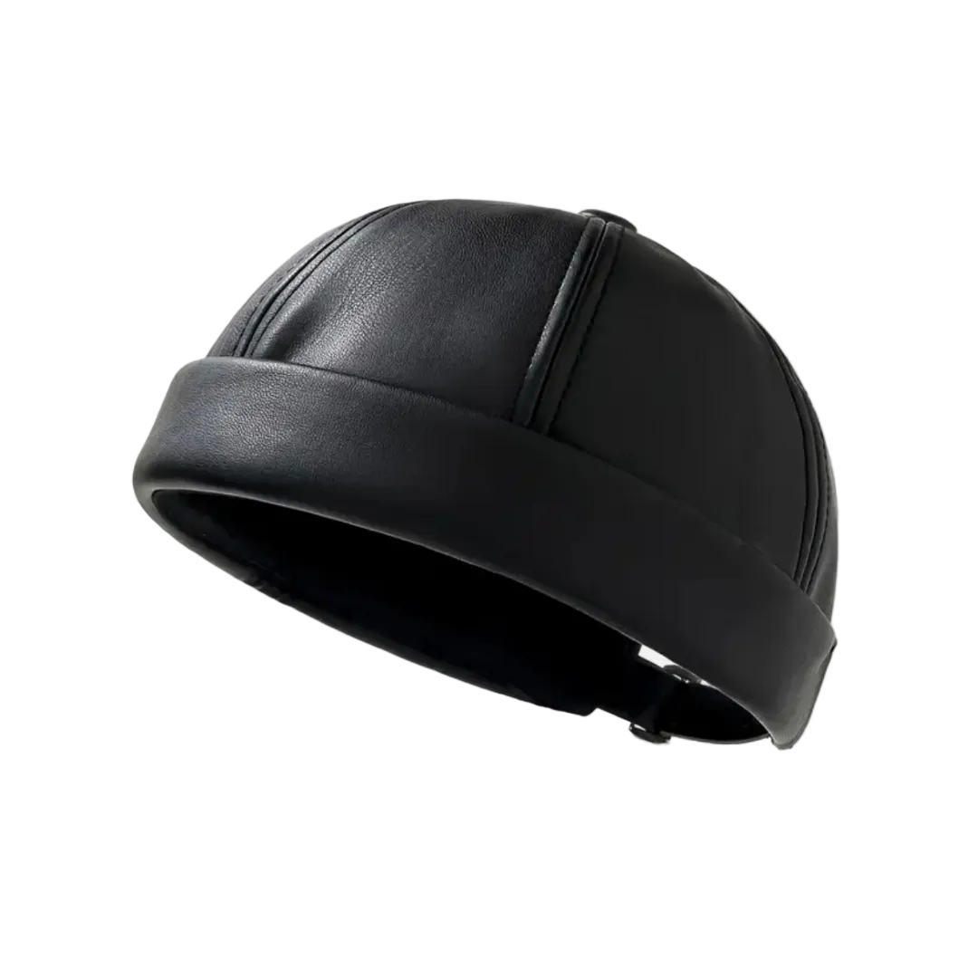 Mens Vegan Leather Docker Hat - Black