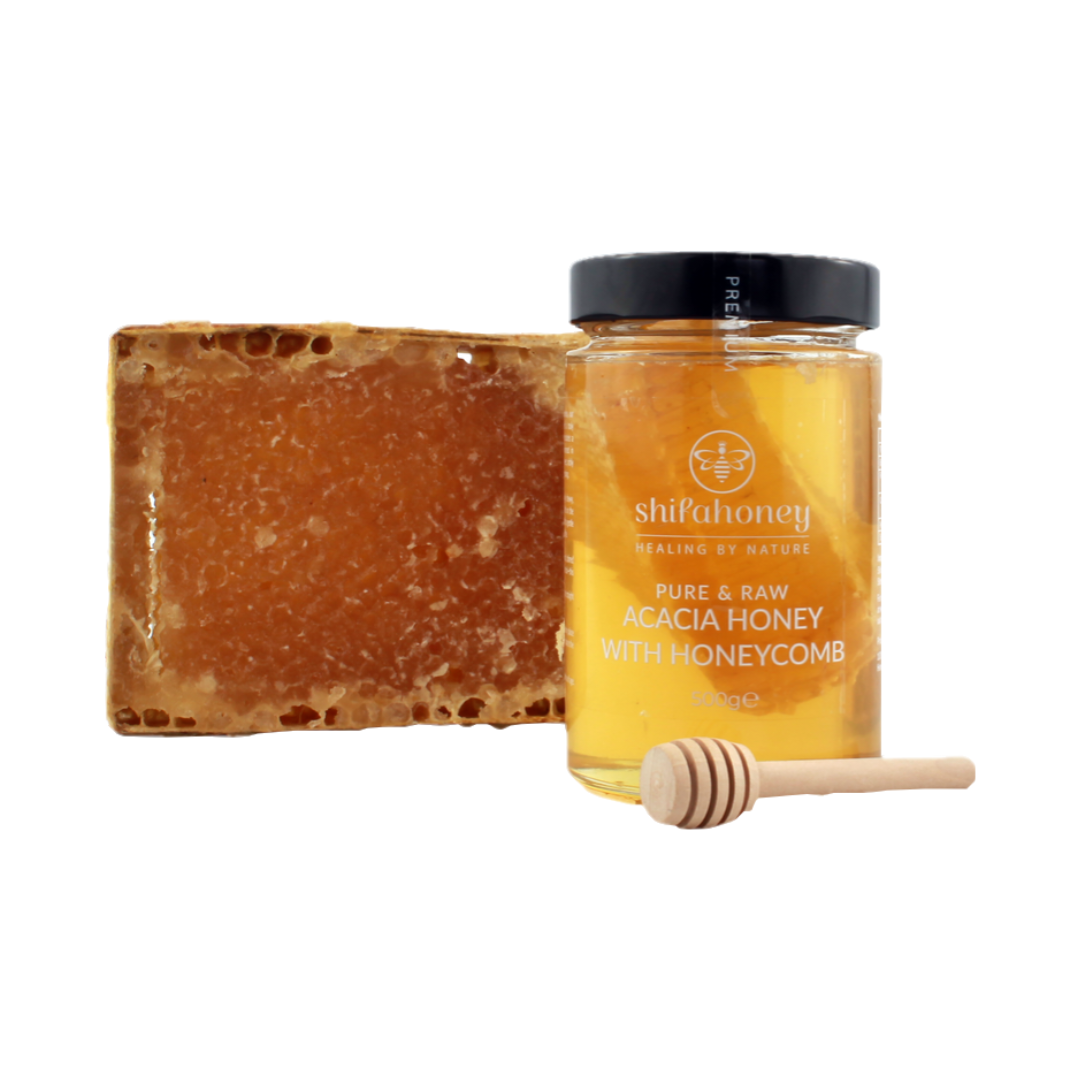 Pure & Raw Acacia Honey with Honeycomb 500g