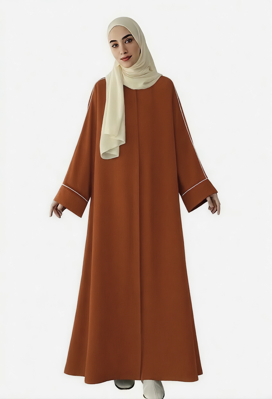 Qamar Ribbed Abaya One Size - Russet