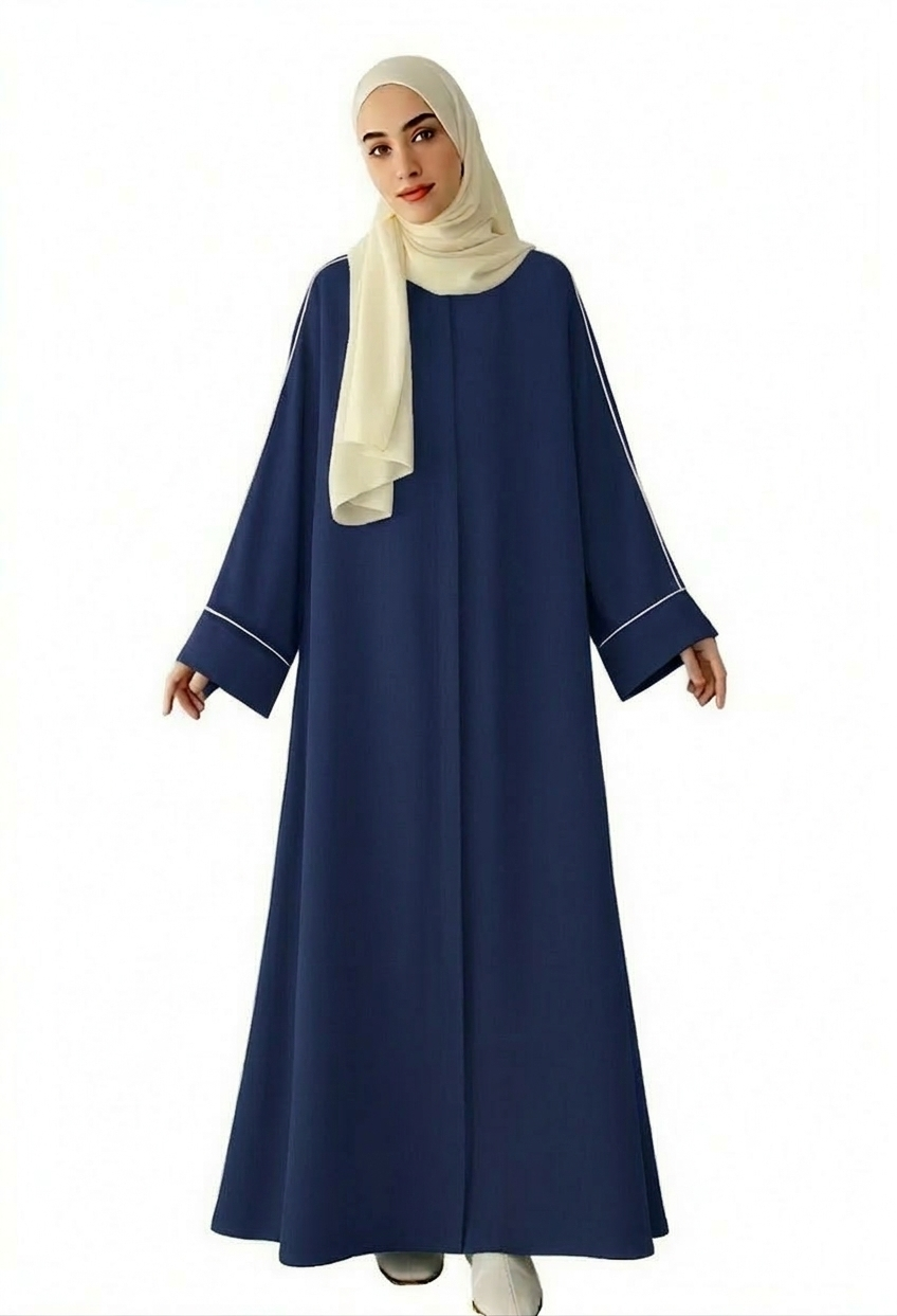 Qamar Ribbed Abaya One Size - Navy