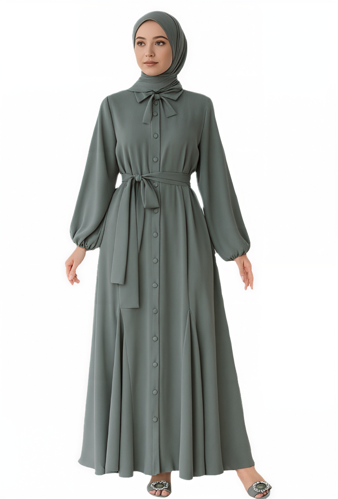 Serena Shirt Dress Abaya One Size Grey