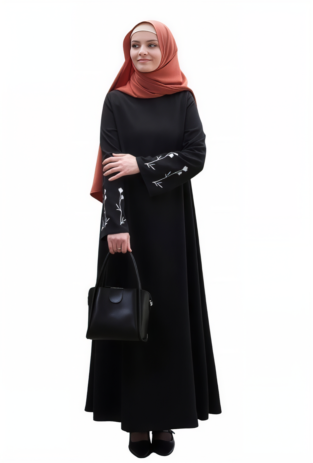 Minimalist Floral Arm Abaya One Size Black