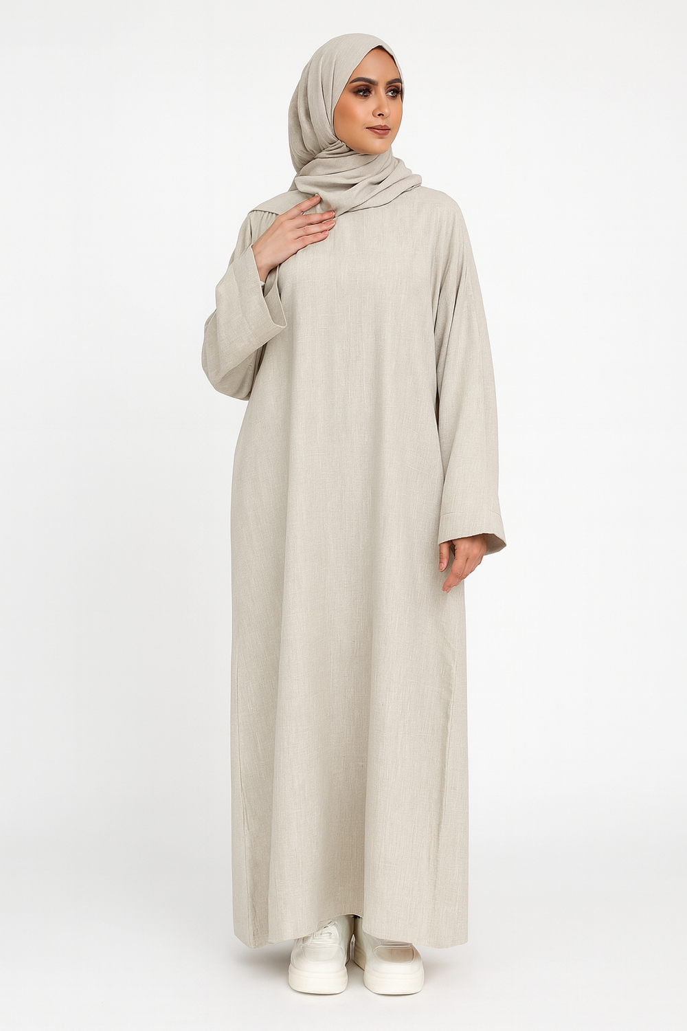 Long Tunic Dress Abaya Beige