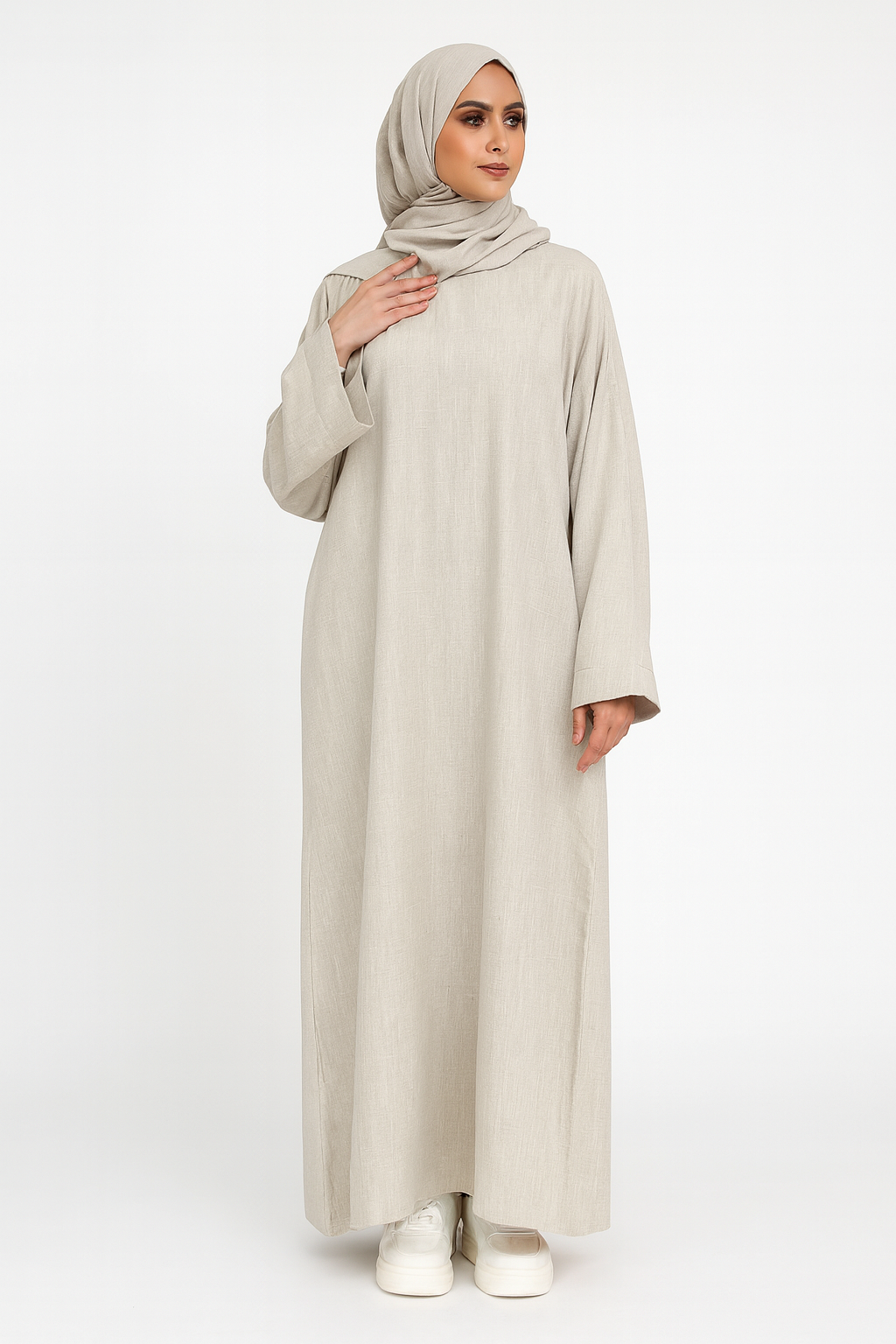 Long Tunic Dress Abaya Beige