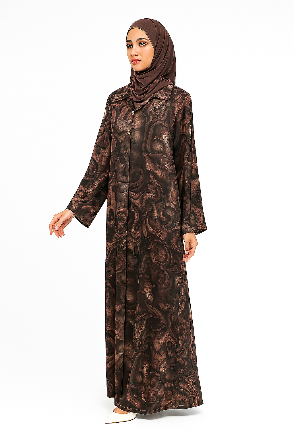Floral Printed Collared Abaya Dress One Size